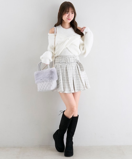 ベルト付きプリーツミニスカパン