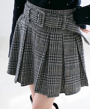 ベルト付きプリーツミニスカパン