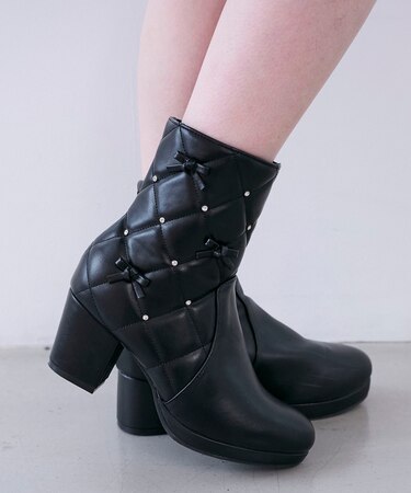 キルティングビジューリボンブーツ