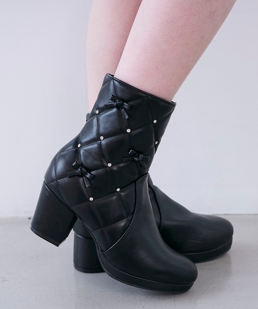 キルティングビジューリボンブーツ