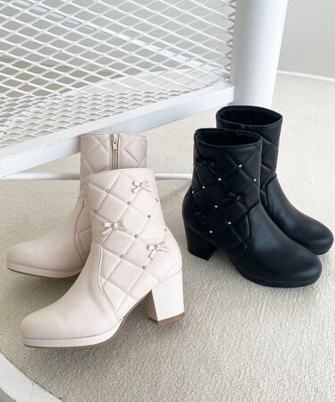 キルティングビジューリボンブーツ