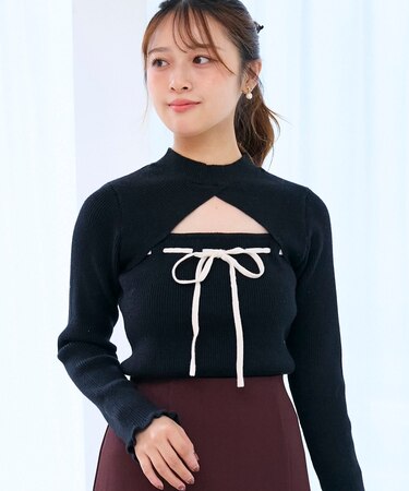 デコルテオープンリボンニット