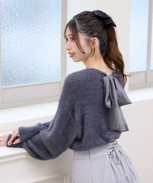 バックリボンシャギーニット