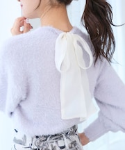 バックリボンシャギーニット