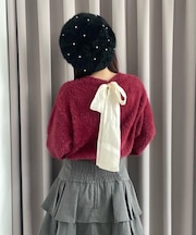 バックリボンシャギーニット