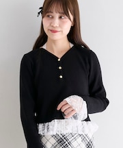 レースドッキングVネックニット