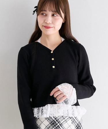 レースドッキングVネックニット