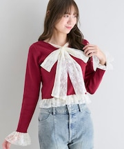 レースドッキングVネックニット