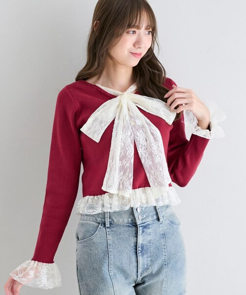 レースドッキングVネックニット