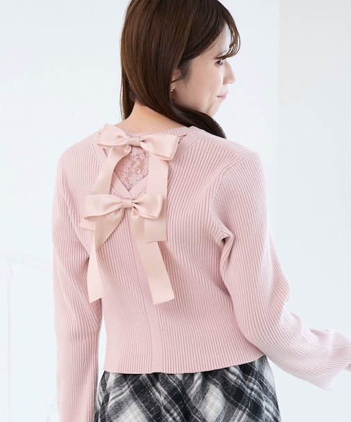 バックリボンショートカーディガン