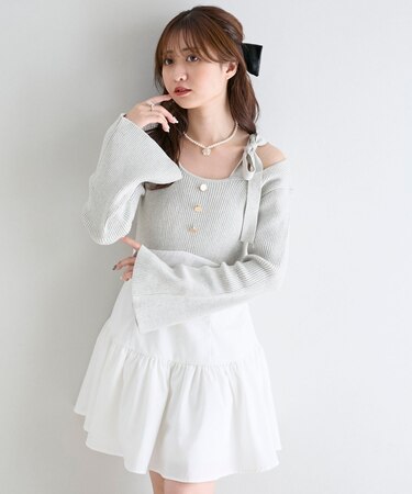 ショルダーリボンコルセットミニワンピ