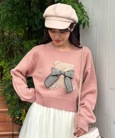 リボン付きくまちゃんニット