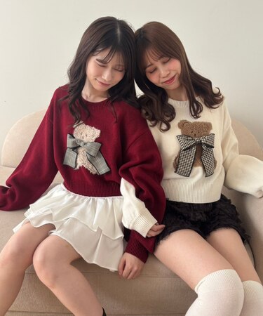 リボン付きくまちゃんニット