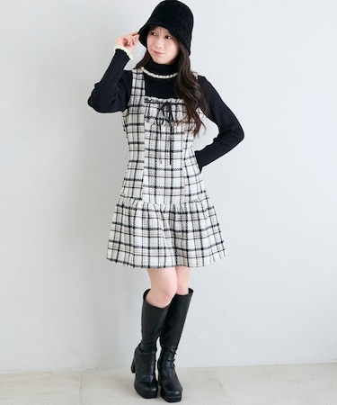 フロントリボンチェックミニジャンスカ