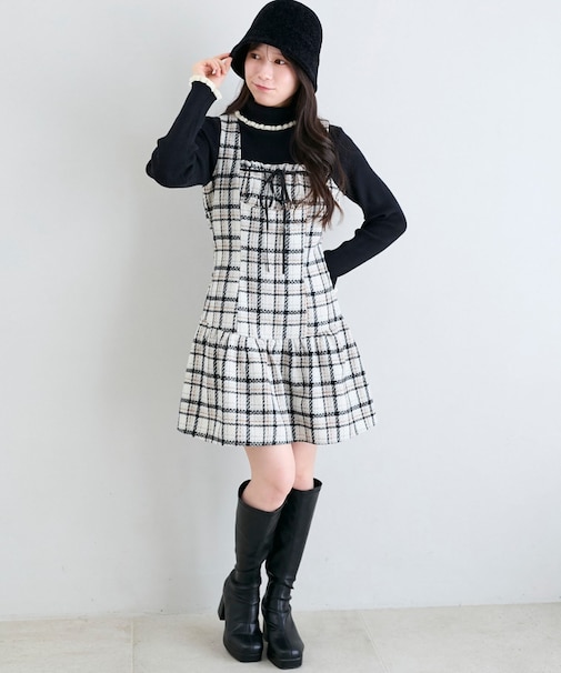 フロントリボンチェックミニジャンスカ