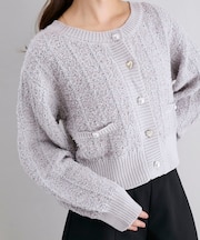 アソートボタンツイードニットカーデ