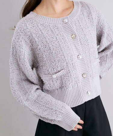 アソートボタンツイードニットカーデ