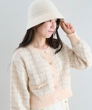 アソートボタンツイードニットカーデ