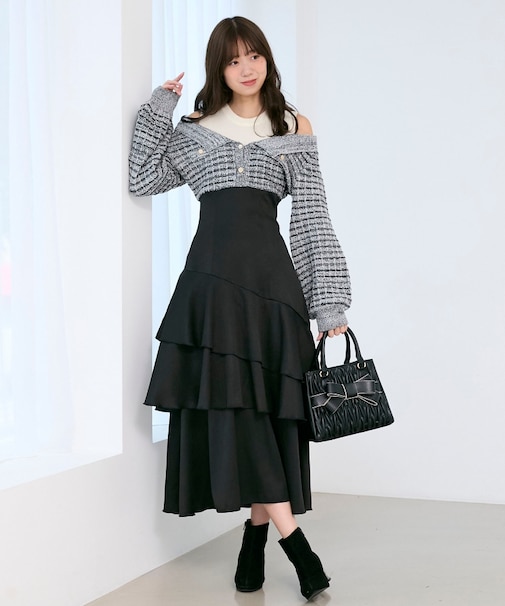 ツイードニットドッキングワンピース