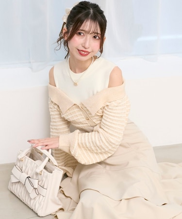 ツイードニットドッキングワンピース