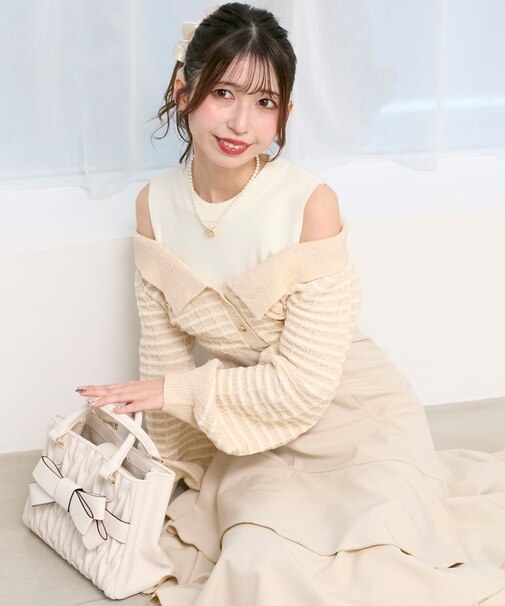 ツイードニットドッキングワンピース