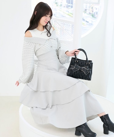 ツイードニットドッキングワンピース