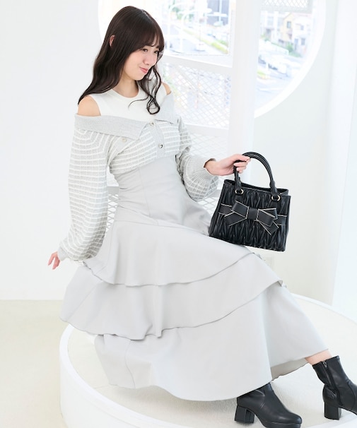 ツイードニットドッキングワンピース