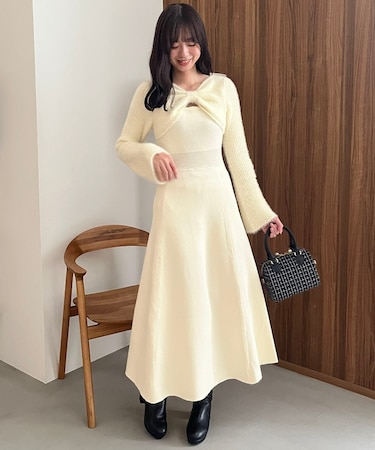 リボンボレロドッキングニットワンピ