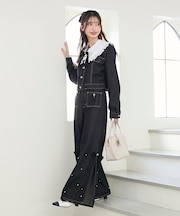 サイドリボンビジューデニムパンツ