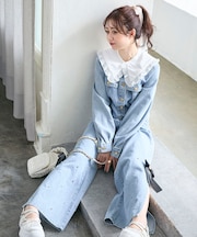 サイドリボンビジューデニムパンツ