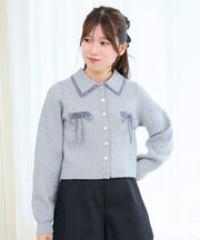 バイカラーリボンケーブルニットカーデ