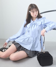 ショルダーフリルボウタイブラウス