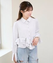 リボンフリルペプラムブラウス