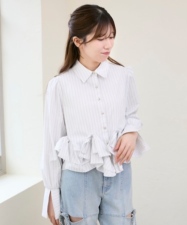 リボンフリルペプラムブラウス