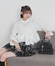 リボンフリルペプラムブラウス