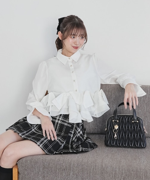 リボンフリルペプラムブラウス