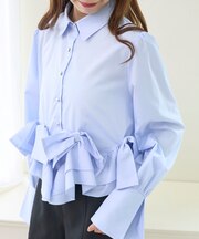 リボンフリルペプラムブラウス