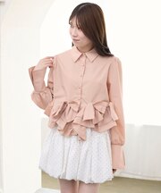 リボンフリルペプラムブラウス