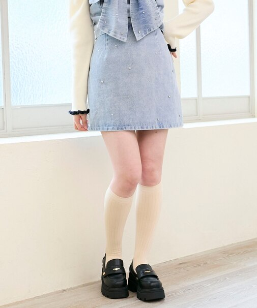 ビジュー付き台形ミニスカパン