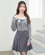 チェックリボンレイヤードライクニット