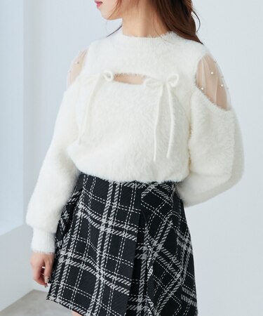 デコルテオープンシアーショルダーニット