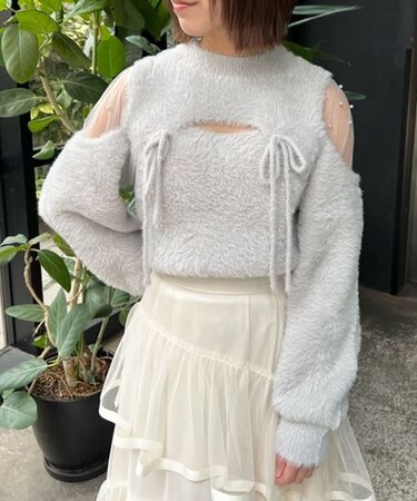 デコルテオープンシアーショルダーニット