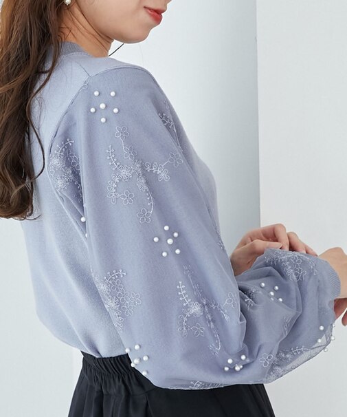 パールチュールスリーブニット