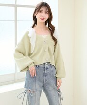 キラキラモチーフビジューボタンカーデ