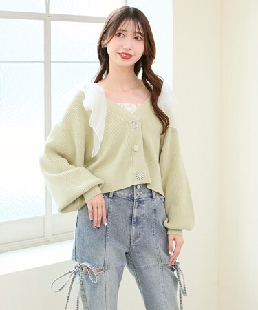 キラキラモチーフビジューボタンカーデ