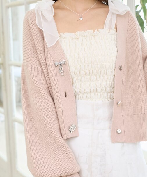 キラキラモチーフビジューボタンカーデ