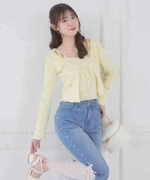 キャミセットフラワーパールカーディガン