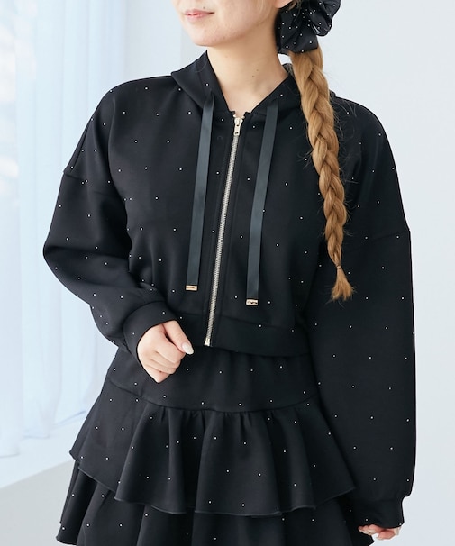 ドロストリボンラインストーンパーカー