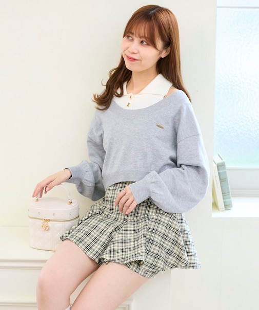 襟付ノースリニットセットオフショルニット