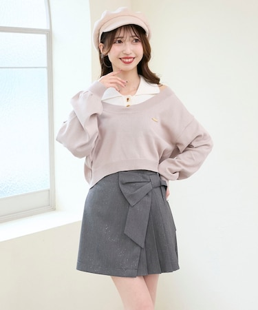 襟付ノースリニットセットオフショルニット